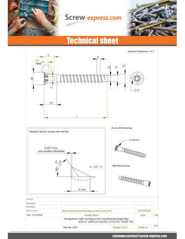 1 x Self Drilling Screw Confirmat Countersunk...