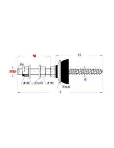 Screw SIGN SOLAR M10X125 Total Lengh 175 Stainless Steel A2 2