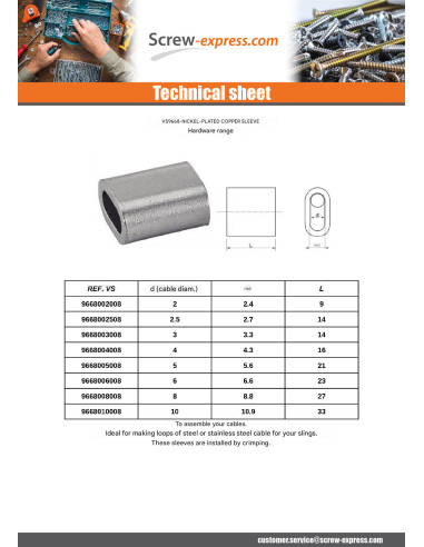 1 x Manchon Linch Pin Wire Rope Diameter 2.5...