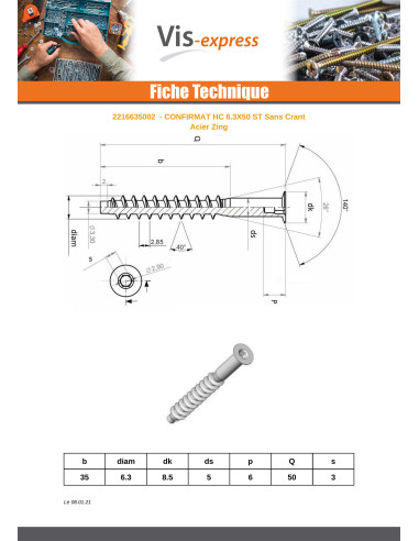1 x Self Drilling Screw Confirmat Countersunk...
