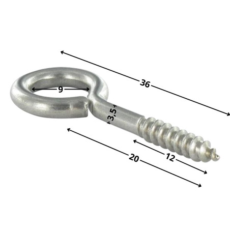 1 x Piton Wood 3.5X20 Thread Length: 12 Total Lengh 36 Eye 9 Stainless Steel A2