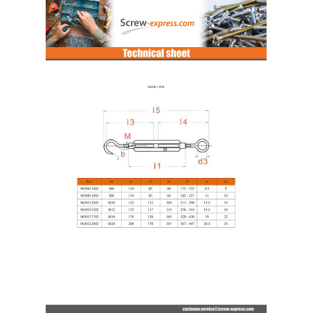 1 x Eye And Eye Turnbuckle 8X110 Eye 11 Zinc Plated