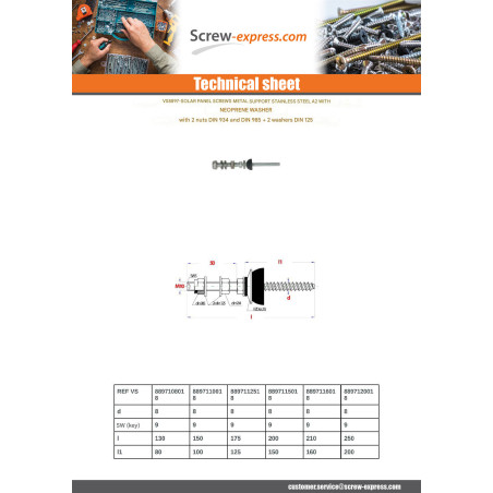 1 x Screw SIGN SOLAR M10X150 Total Lengh 200 Stainless Steel A2