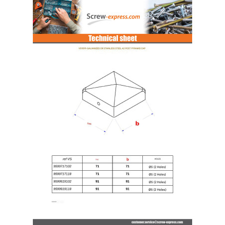 1 x Post cap 71X71 GALVANIZED