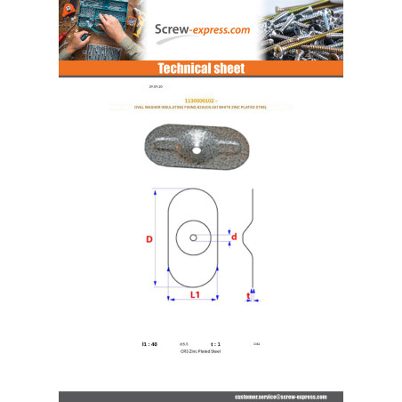 1 x Washer OVAL fixation INSULATING 82X405.5X1 Zinc Plated