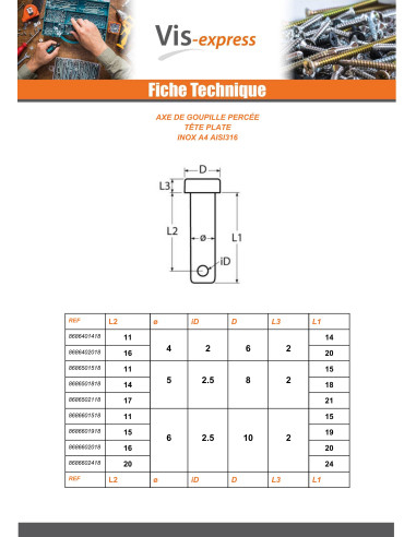 1 x Pin Flat Head 6X54 With Hole 2.5 Stainless...