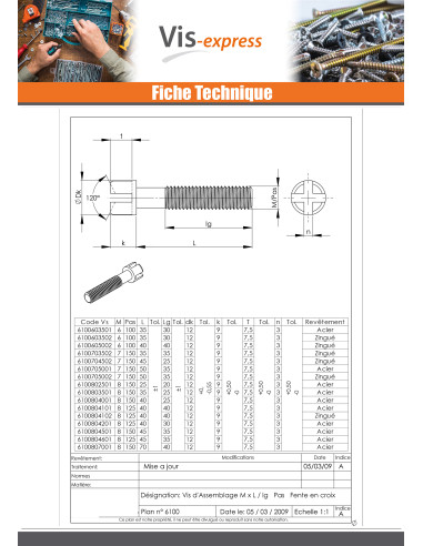 1 x Furniture Screw Steel M8X45 Pitch 150 Cross...