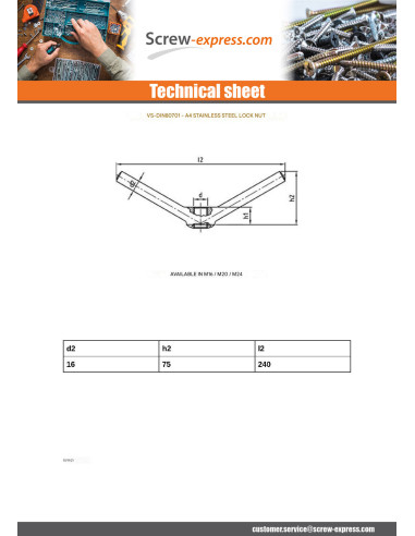 1 x Wing nut M16 Stainless Steel A4