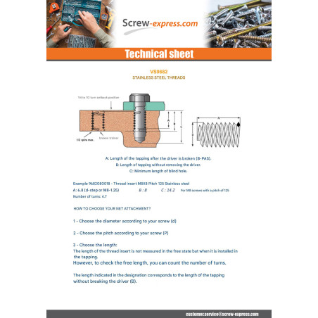 1 x Wire Threaded Inserts M4X4 PAS70 Stainless Steel