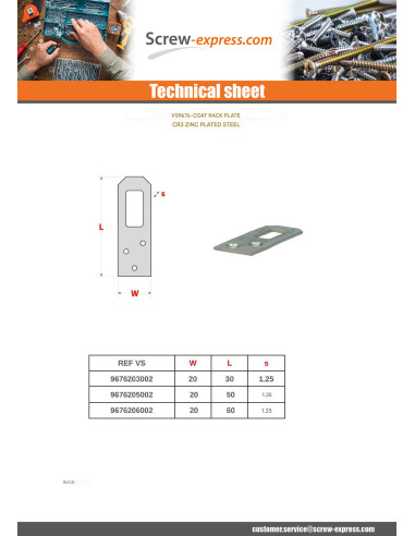 1 x Mounting plate Gate COAT Zinc Plated 20X60