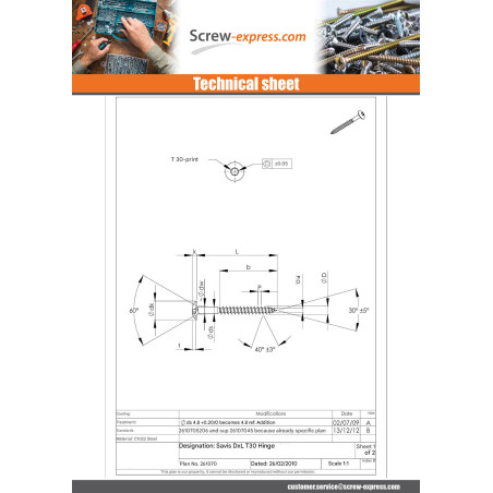 1 x Screw Truss 7X50 Thread Length: 23 T30 Zinc Plated 200 Hour Salt Spray Without Red Rust