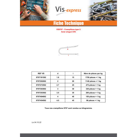 1 x Kilogram Staple Zinc Plated 3.5X35