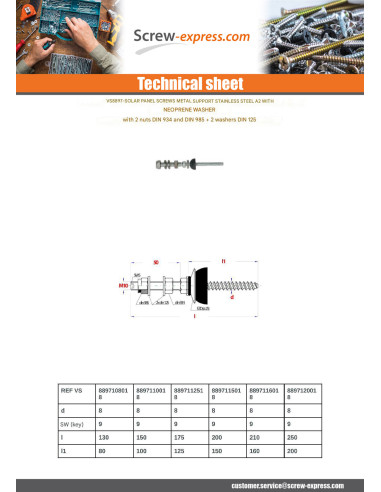 1 x Screw SIGN SOLAR M10X80 Total Lengh 130...