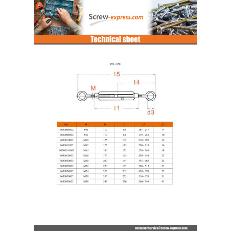 1 x Eye And Eye Turnbuckle 12X125 Eye 15.5 Zinc Plated