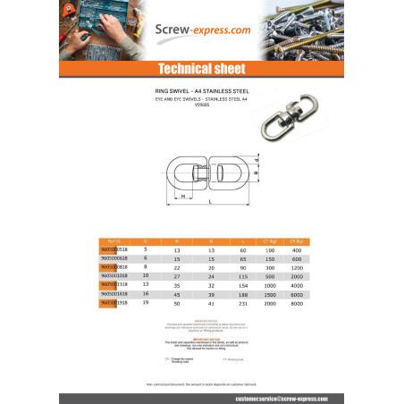 1 x Swivel With Rings Stainless Steel A4 Diameter 13