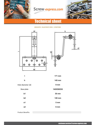 1 x Hook Of for roofing VARIO 140X56X5 /6...