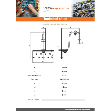 1 x Hook Of ROOF VARIO 140X56X5 /6 Stainless Steel A2
