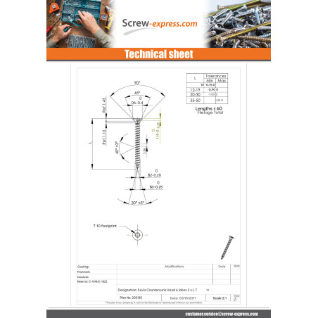 1 x Chipboard Screw Countersunk Head T10 3X40 Zinc Plated micro screw