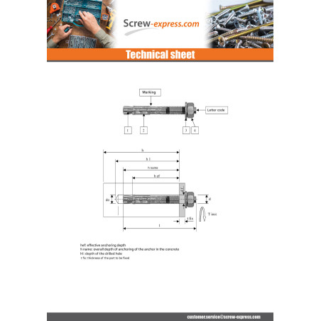1 x Stud Anchor M8X135 Stainless Steel A4