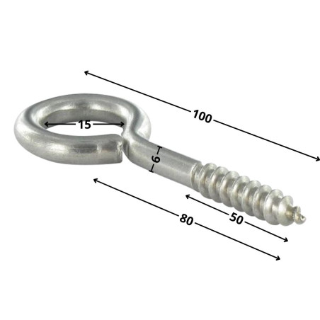 1 x Piton Wood 6X80 Thread Length: 50 Total Lengh 100 Eye 15 Stainless Steel A2