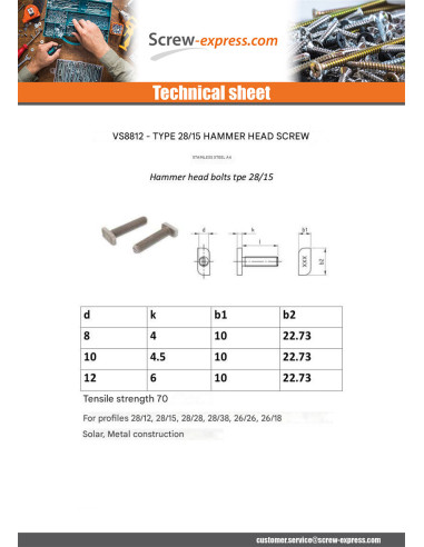 1 x Machine Screw Hammer Head 10X10X4.5 M10X20...