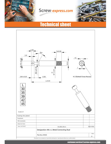 1 x Stud CONNECTION Machine 6X35 Zinc Plated