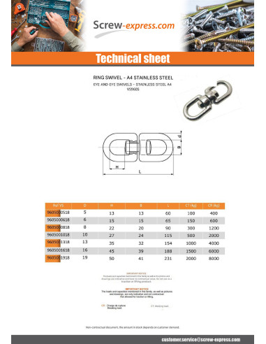 1 x Swivel With Rings Stainless Steel A4...
