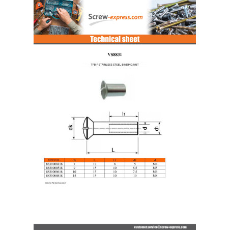 1 x Screw WINDOW Pan Countersunk Head Slotted M6X10 7.5X15 Head Diameter: 10 Stainless Steel A2