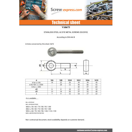 1 x Machine Screw to Eye M10X90 Eye 10 Stainless Steel A2