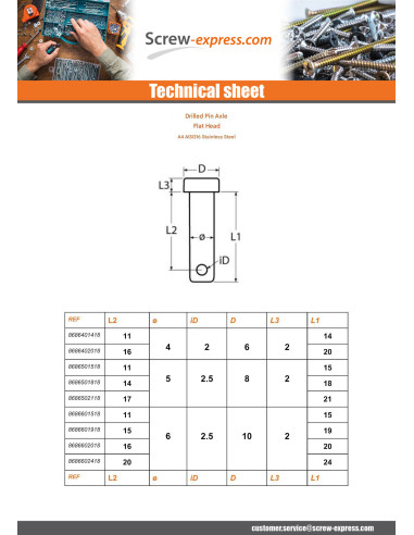 1 x Pin Flat Head 8X24 With Hole 3 Stainless...