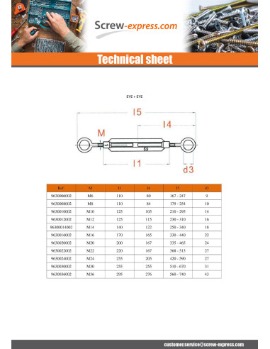 1 x Hook And Hook Turnbuckle 20X200 Zinc Plated