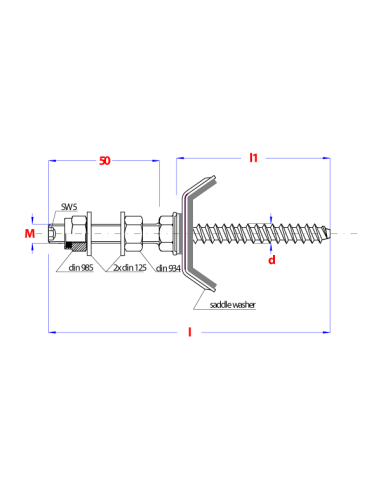 1 x Screw Sadle SIGN SOLAR M10 Total Lengh 130...