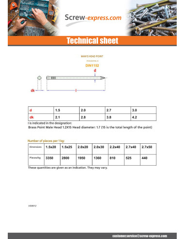 1 x Kg of nails Head Male Length 20 Diameter...