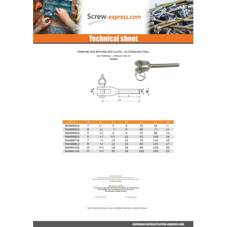 1 x Bit For Rivet For clevis WELDED Stainless Steel A4 Diameter 5
