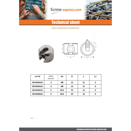 1 x STOP BUMPER Stainless Steel A4 Linch Pin Wire Rope Of Diameter 3