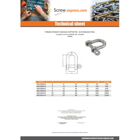 1 x Snackle Right Forged Captive Rod Stainless Steel A4 Diameter 8