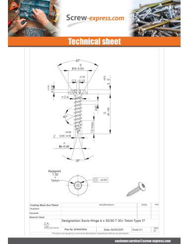 1 x Screw Truss Security 6X30 Thread Length: 30...
