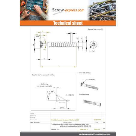 1 x Self Drilling Screw Confirmat Countersunk Head Pozi 3 7X50 With Serration Zinc Plated For
