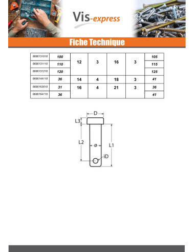 1 x Pin Flat Head 11X29 With Hole 3 Stainless...