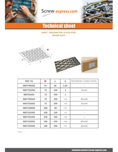 1 x PLATE For NAIL Sendzimir 106X250