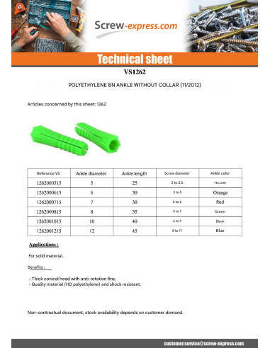 1 x Plug POLYETHYLENE BN5 Without Collar