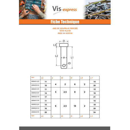 1 x Pin Flat Head 12X65 With Hole 3 Stainless Steel A4