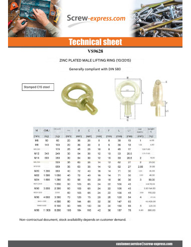 1 x Eye Nut MALE M36 Zinc Plated
