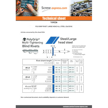 1 x Rivet Entirely Steel Large Head 4.8X10 Multigrip