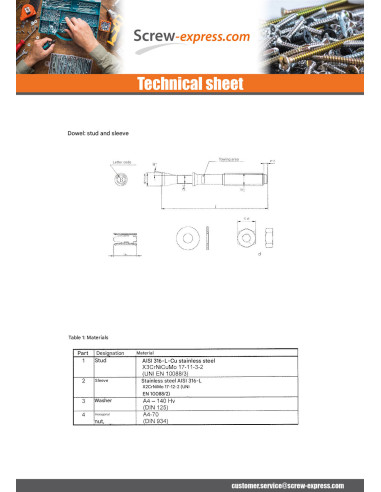 1 x Stud Anchor M8X65 Stainless Steel A4