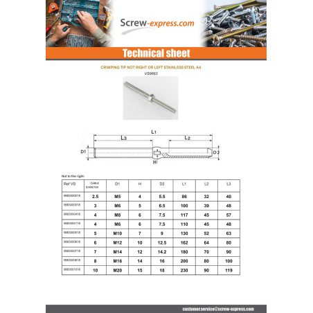 1 x Inside Right Thread Pitch Left Stainless Steel A4 Wire Rope 5 Total Lengh 130