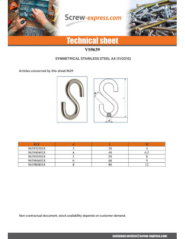1 x S-Hook 5X50 Stainless Steel A4