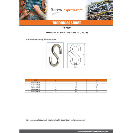 1 x S-Hook 5X50 Stainless Steel A4