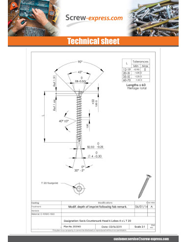 1 x Chipboard Screw Countersunk Head T20 4X35...