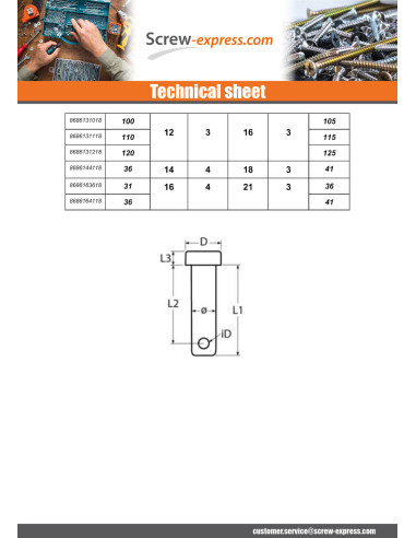 1 x Pin Flat Head 5X15 With Hole 2.5 Stainless...